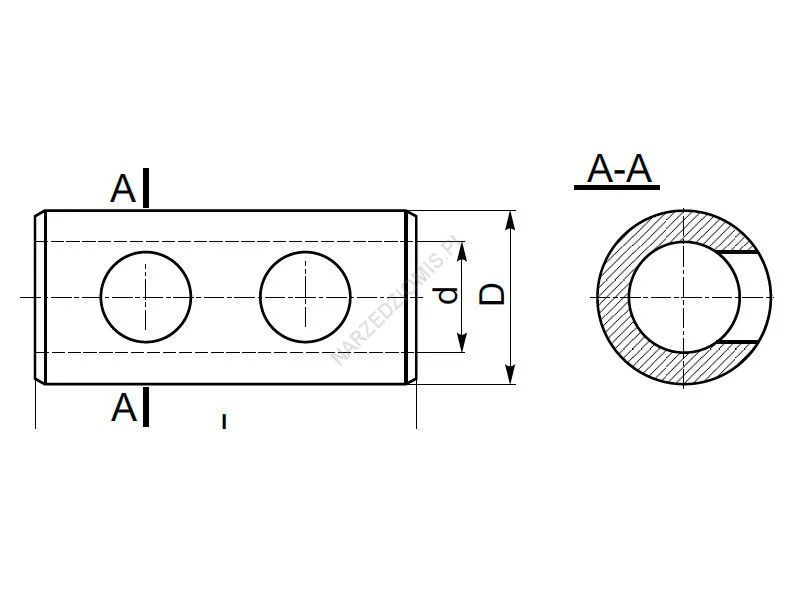 Rysunek techniczny: Tuleja redukcyjna walcowa do oprawek VDI z dwoma otworami: T.1249 FI20/FI12 - KOLNO